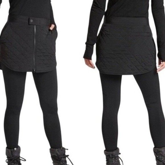 Athleta Dresses & Skirts - Athleta Toasty Buns Insulated Skirt Women 8 Black Good Quilted Mini Zipper Front